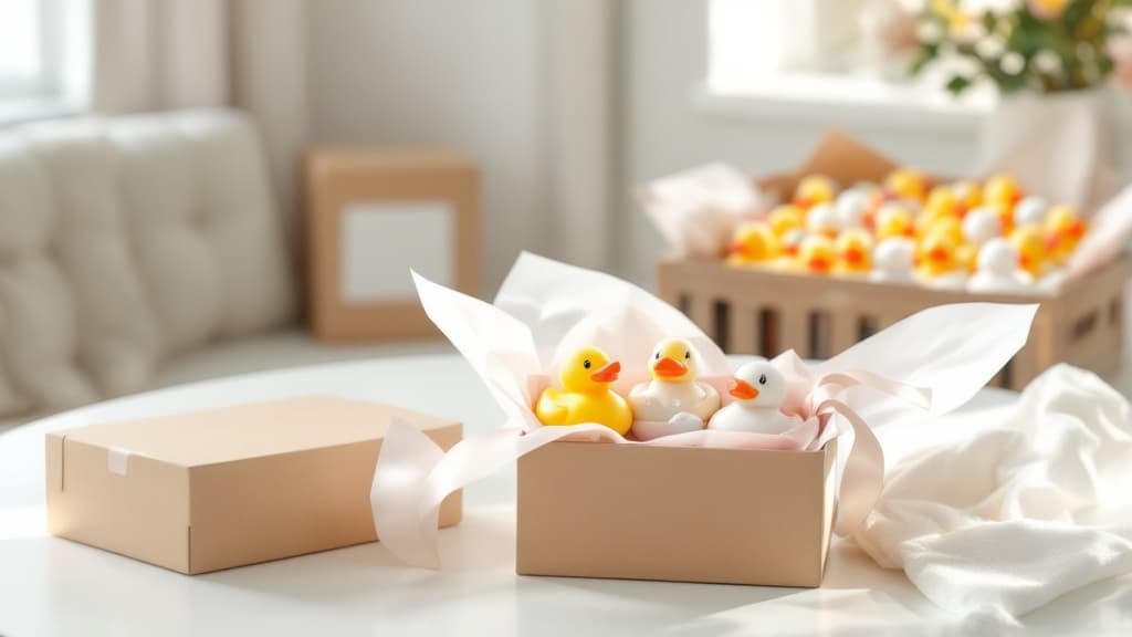Colorful themed rubber ducks arranged for display